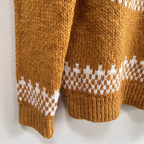 Lucky ~ Bold Fair Isle Knit Mustard  Crewneck Chunky Sweater- in size XS - Picture 5 of 16